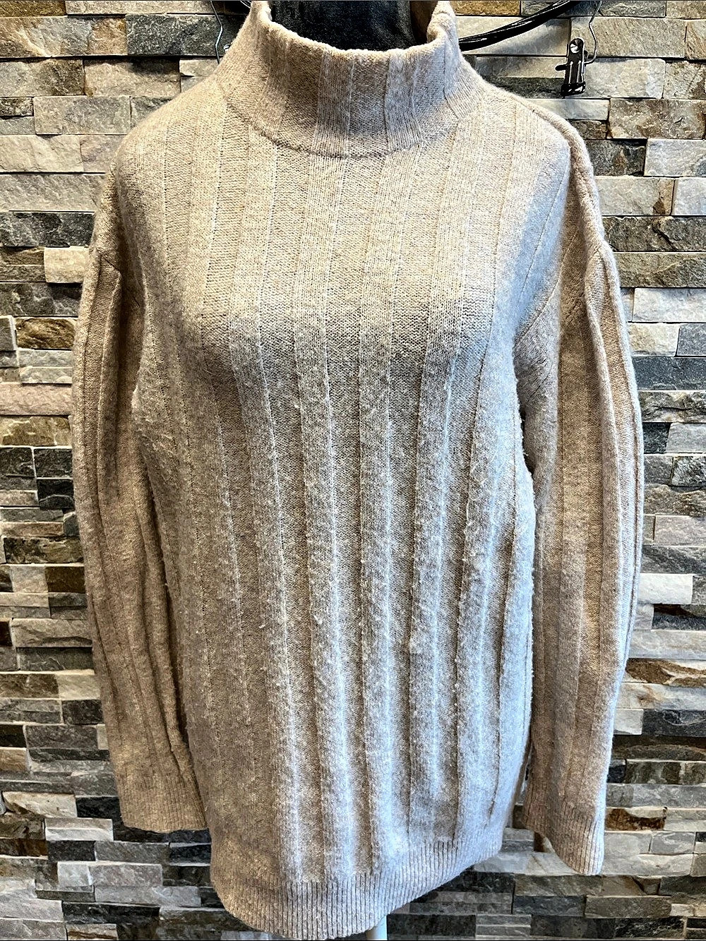 Lie Tahari Ribbed Turtleneck Sweater in Beige Like New